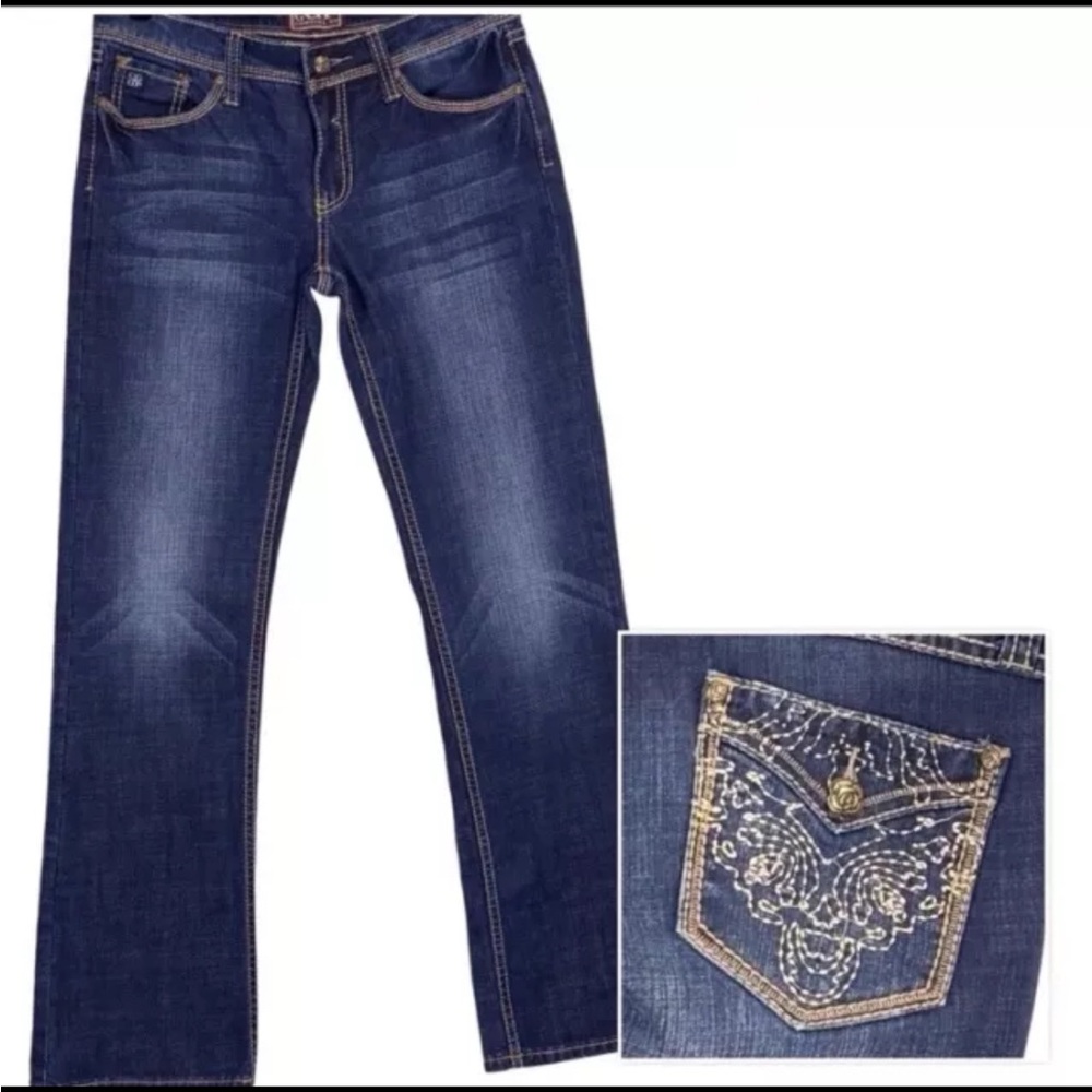 Cowgirl Up Bootcut Jeans Womens 30x34 Blue Western Embroidered Flap Pockets